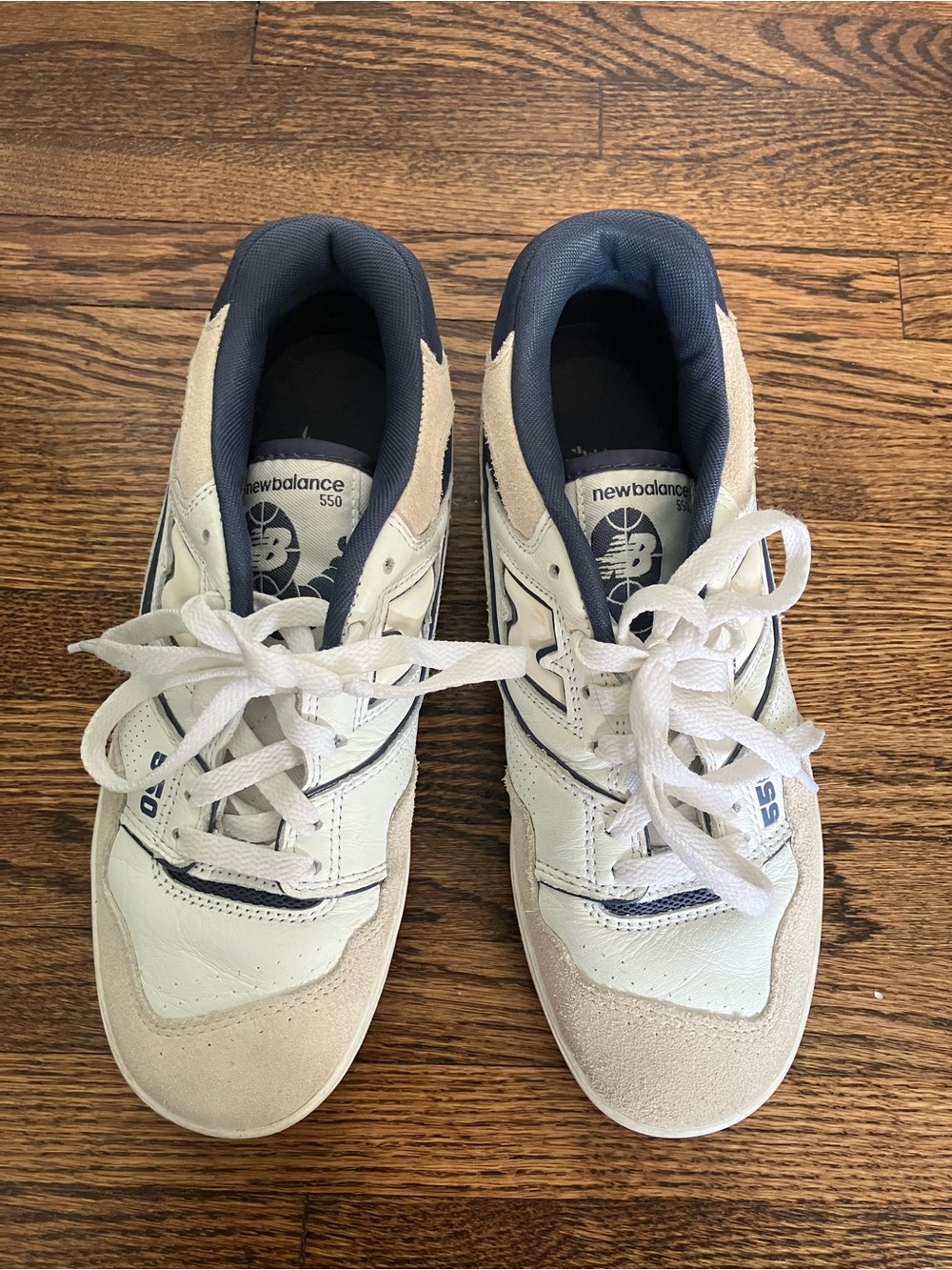New Balance Kids 550 Sneakers in White, Navy, and Beige - Picture 3 of 4